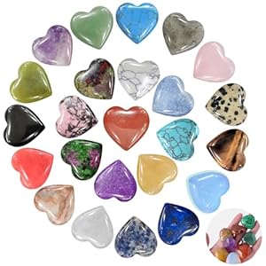 DALAETUS 24pcs Healing Crystals Heart Stones, Love Heart Natural Gemstones for lover, Valentine’s Day, Multi Polished Pocket Stone for Stress Relief Reiki Chakra Healing, Meditation, Balancing Yoga