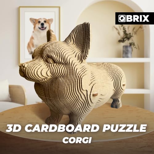 Image of QBRIX Corgi 3D Puzzles for Adults, 3D Puzzles for Adults, 3D Model Kit for Teens, DIY Crafts for Home Decor, Original Gift for Boys&Girls 14+, Cardboard Model Building Kit