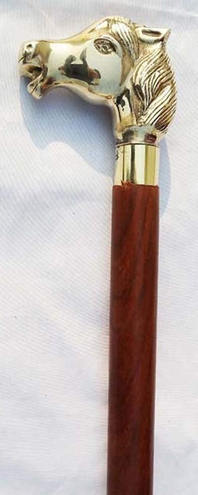 Anchor Handicraft Golden Brass Horse Head Cane with Brown Walking Stick Handle-image-42