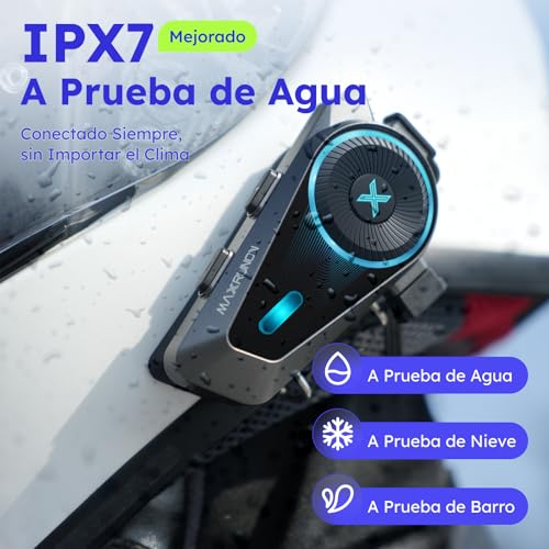 Miniatura 9 de Maxrunon Intercomunicador Casco Moto, Intercomunicador Bluetooth 5.4, Control Por Voz En Español, 4 Motociclistas Intercom, Cancelación De Ruido, Fm, Emparejamiento Universal, Ipx7, 2 Pack