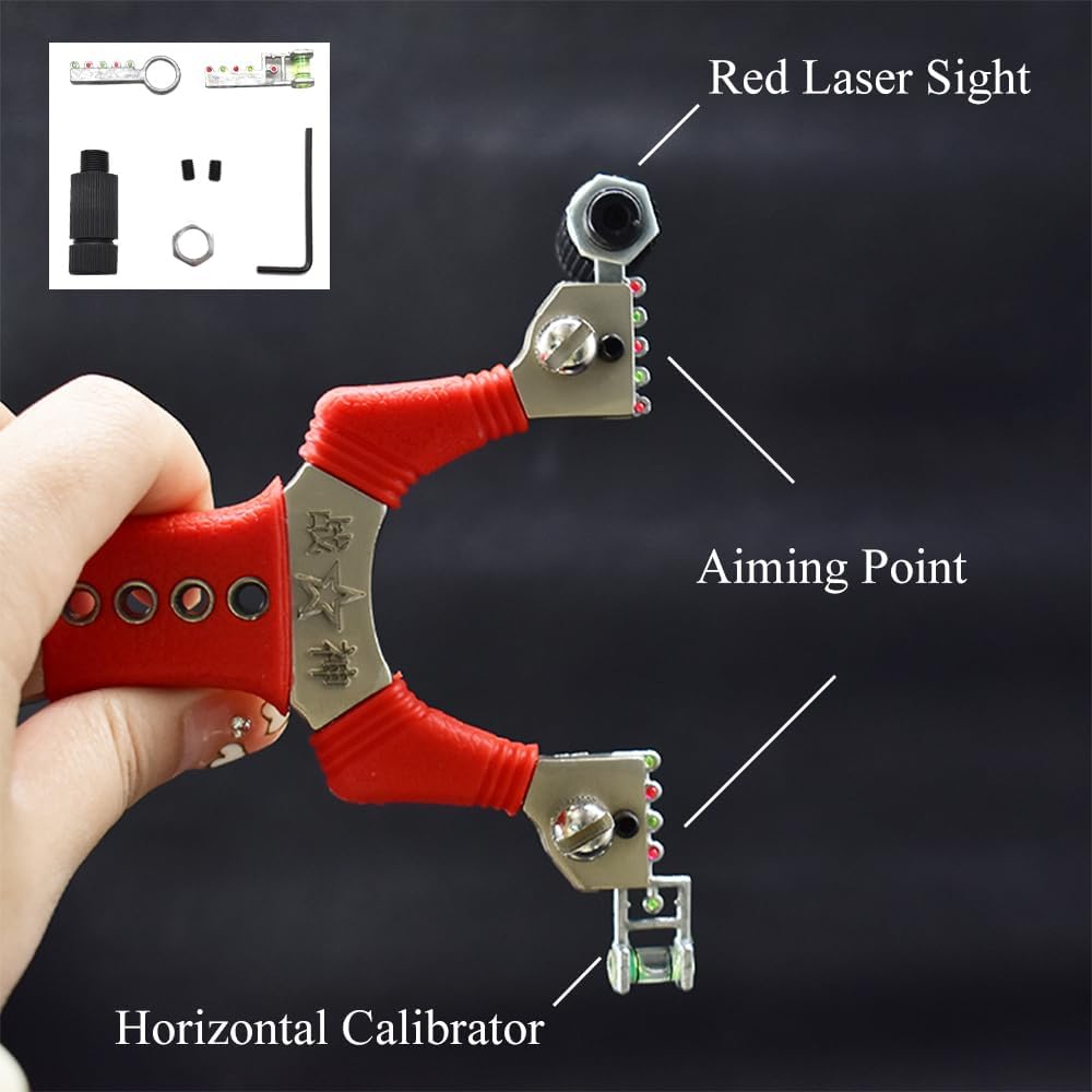 Piaoyu Alloy Laser Slingshots for Adults with Slingshot Bands, Hunting Slingshot Resortera Catapult, Attachable Anti-Slip Wrist Strap (Package1+Non-Slip bracele)