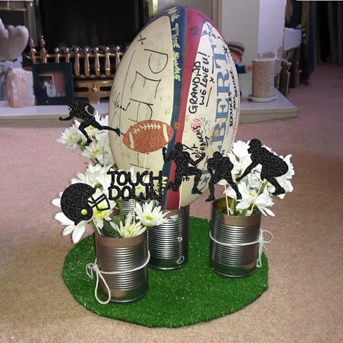 Gyufise 14Pcs Football Birthday Party Centerpiece Sticks Double Sided Rugby Ball Table Toppers Sports Theme Birthday Party Decoration for Football Touch Down Baby Shower Party Supplies - Image 7