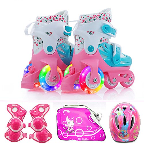 ZCRFY Patines Patines Ajustables En Línea Niños Principiantes Niños Niñas Flash Ruedas Dobles Zapatos De Patinaje Juego 2-6 Años De Edad,Lightblue-M