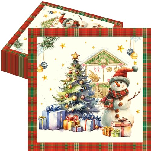 JeVenis 40 PCS Christmas Cocktail Paper Napkins Christmas Guest Napkins Vintage Snowman Guest Napkins christmas Disposable Paper Napkins Snowflake Xmas Tree Decorative for Party Table Dinner Bathroom