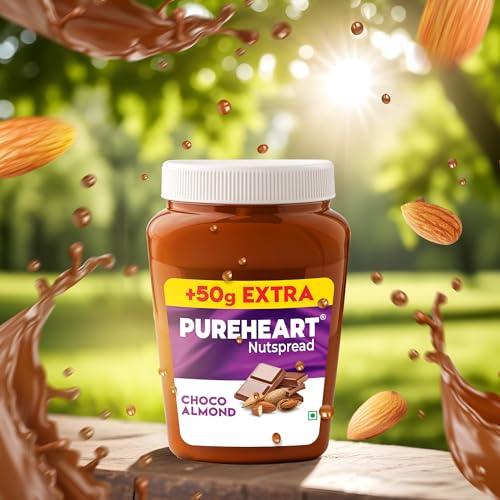 Image of PUREHEART Choco Almond Nut Spread (350 +50 gm Extra) | Nutty, Smooth and Creamy Chocolate Almond Spread for Breakfast - No. 1 Exporter of Roasted Nuts