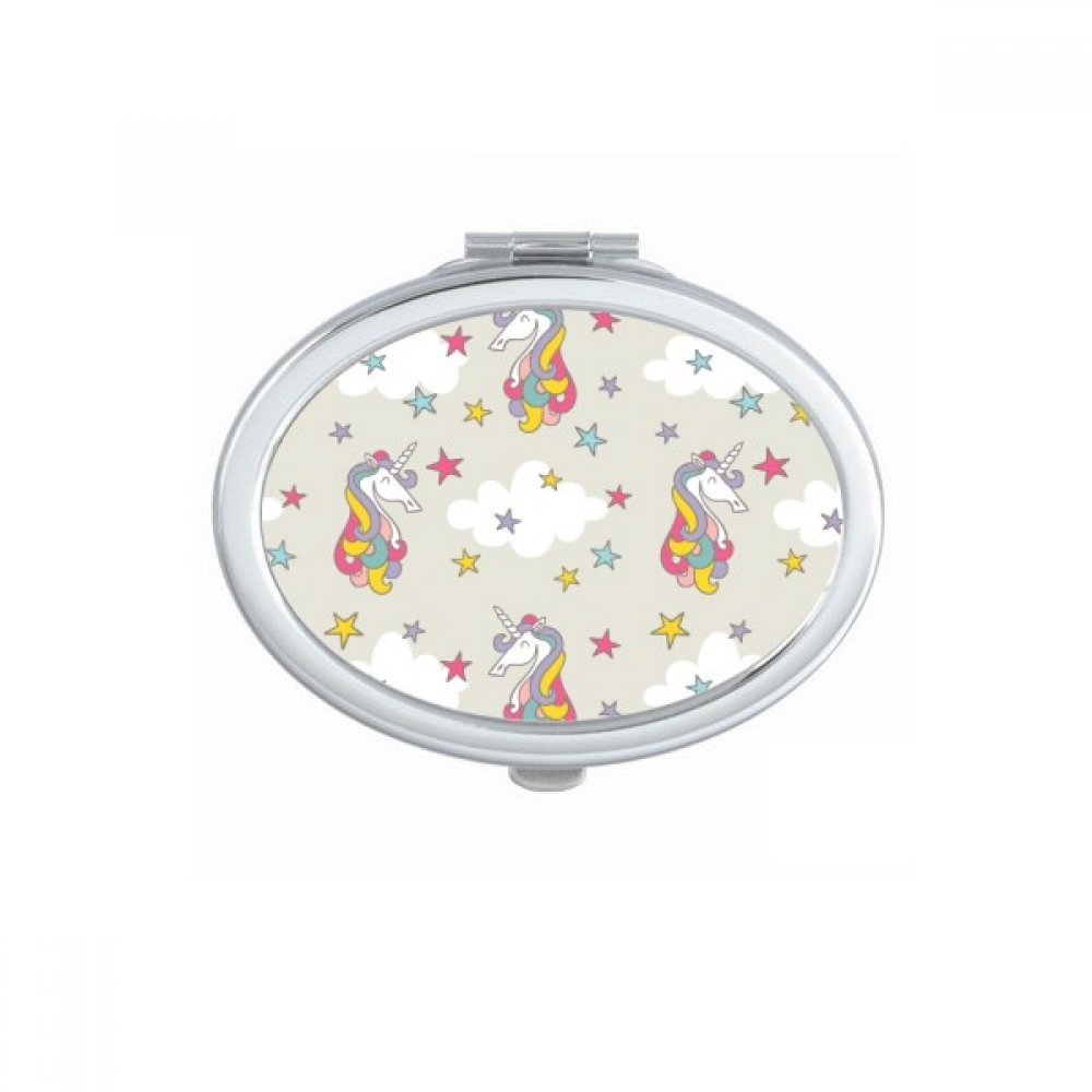 Miroir de maquillage compact ovale licorne nuage et sourire pour retouches nomades