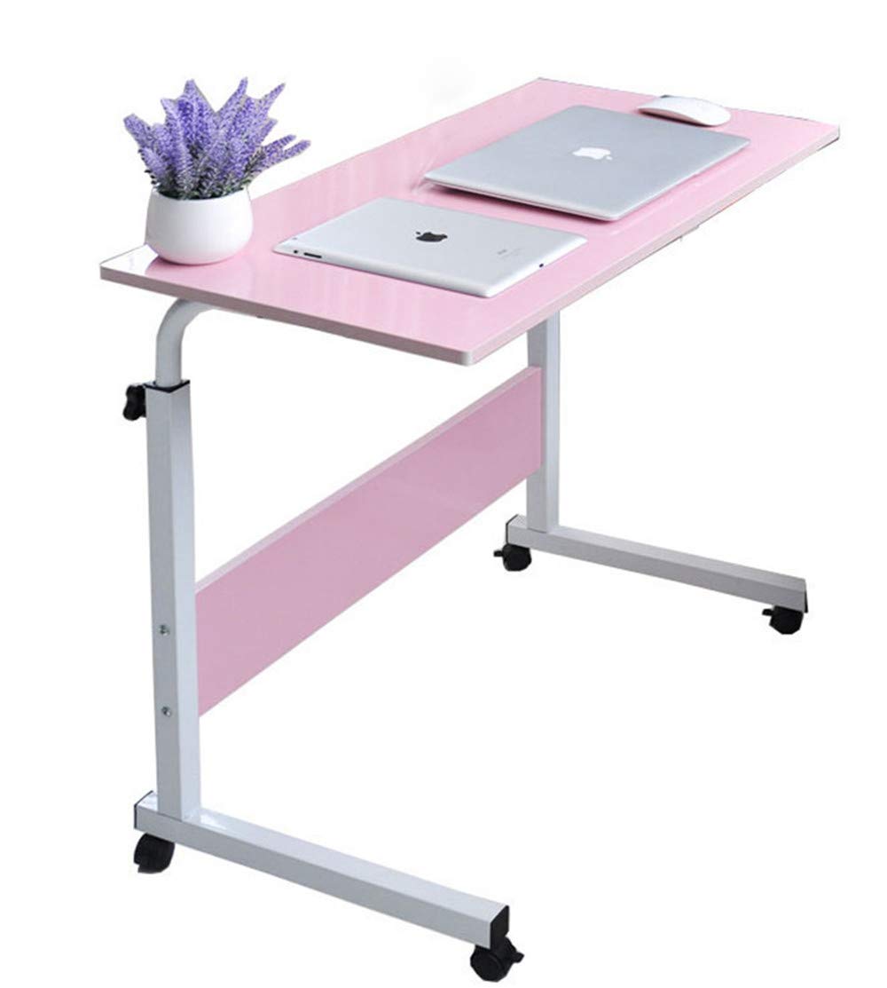 CZT Rolling Adjustable Laptop Table with Lockable Wheel (Pink, 40 X 80cm )