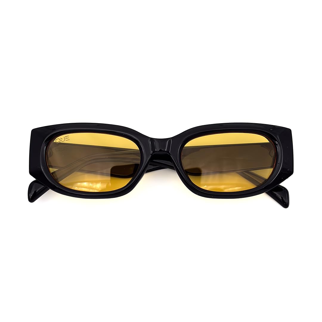 QUE VECTOR By Shikhar Dhawan | Unisex Rectangular Sunglasses | Black Frame | UV400 Protection | Yellow Tinted Lens | Medium Fit | Retro Design-image-5