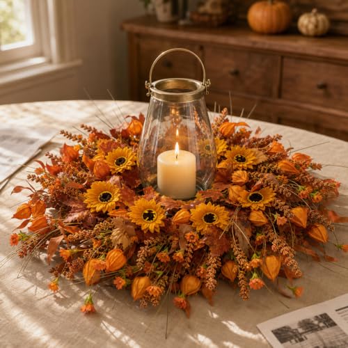 24 Inch Fall Wreath for Front Door, Artificial Autumn Harvest Door Wreath - image 5