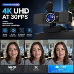 4K Webcam pour PC, Autofocus USB Webcam avec micro-phone paranteur de bruit, protection de la vie privée, prise & Jouer Caméra Web pour Zoom, Équipes, Skype, Google Meet, Ordinateur portable/Desktop