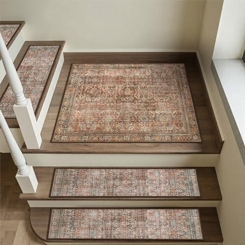 La mejor selección de Alfombras de escalera los mejores 5. 46 Sarben - Alfombra antideslizante para escaleras de 76.2 x 30 pulgadas para escaleras de madera en interiores, alfombras resistentes con respaldo calcomanía de TPE reutilizable,...
