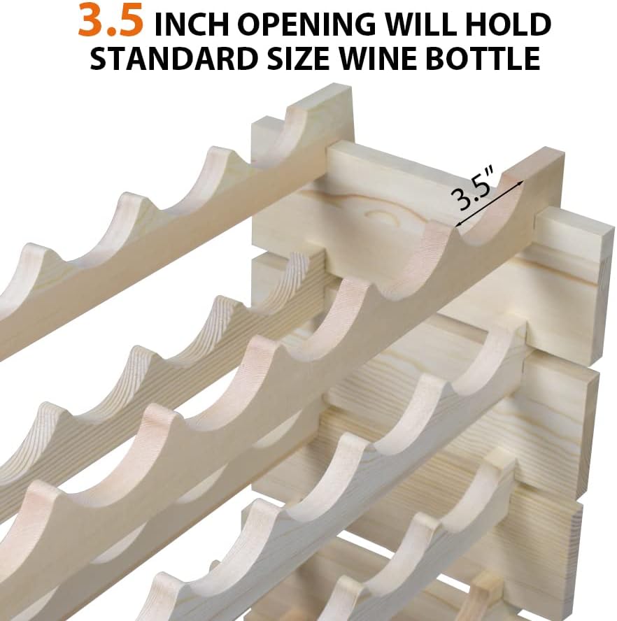 Smartxchoices Stackable Modular Wine Rack 72 Slots Floor Wine Storage Stand Wooden Wine Holder Display Shelves 72 Slots, Wobble-Free, Solid Wood, Free Standing (Six-Tier, 72 Bottle Capacity) (Wood)