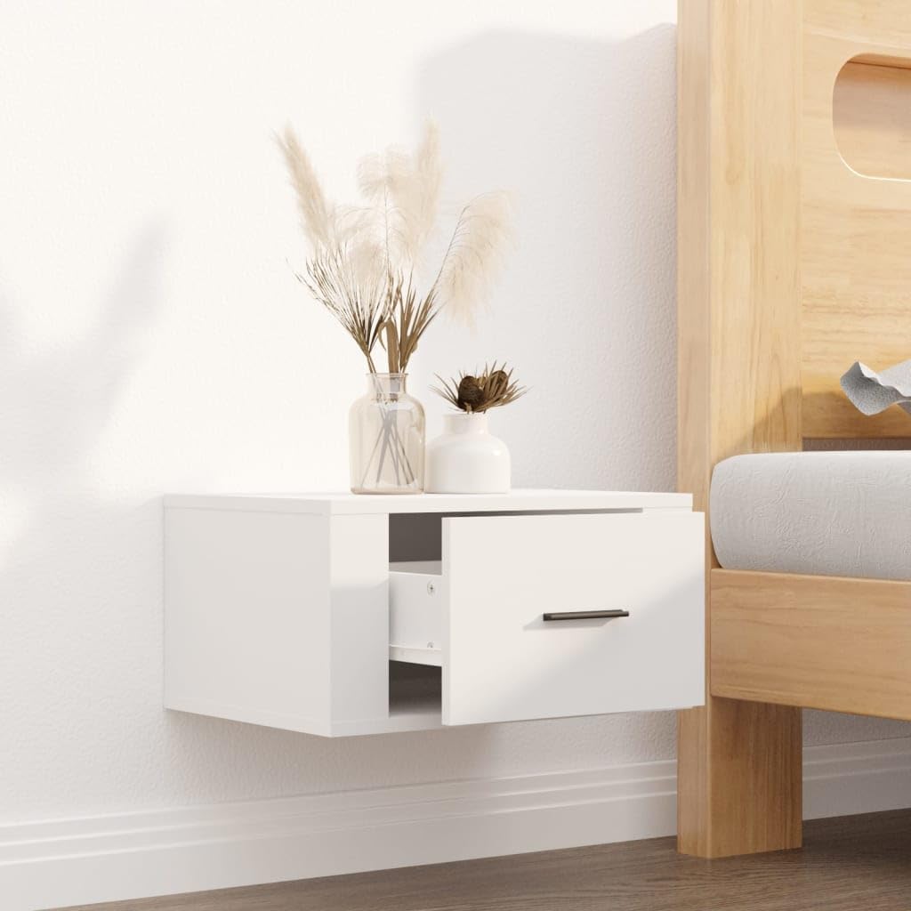 Table De Chevet Blanche Petite Taille - 32x22x40 Cm, 2 Niveaux - En PVC, Design Moderne - Pour Chambre, Salon, Salle De Bain, Bureau