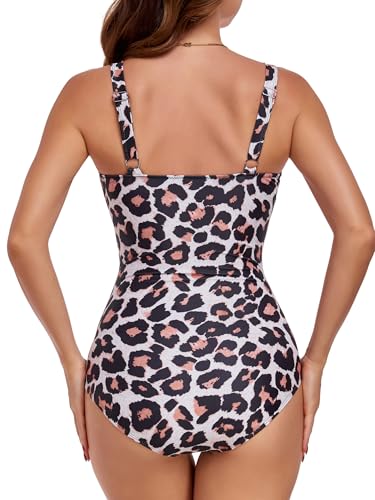 Image of Smismivo Tummy Control Swimsuits for Women Slimming One Piece Bathing Suit Retro Ruched Push Up Vintage Padded Swimwear