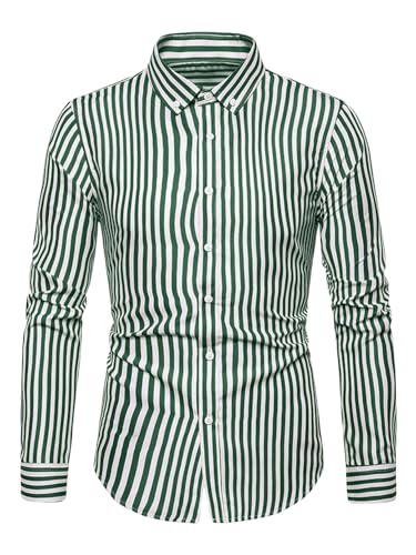Floerns Men's Striped Print Long Sleeve Dress Shirts Button Down Business Work Blouse Tops3