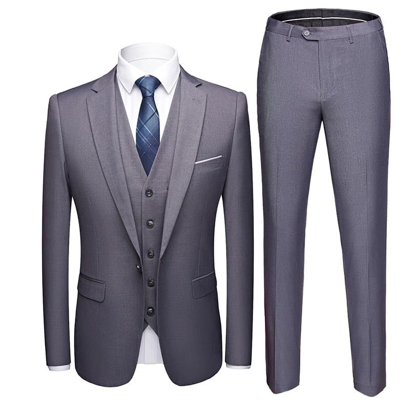 Men’s Tuxedo Suit Set Slim Fit Vest Pants 3 Piece Business Formal Outfit for Special Events