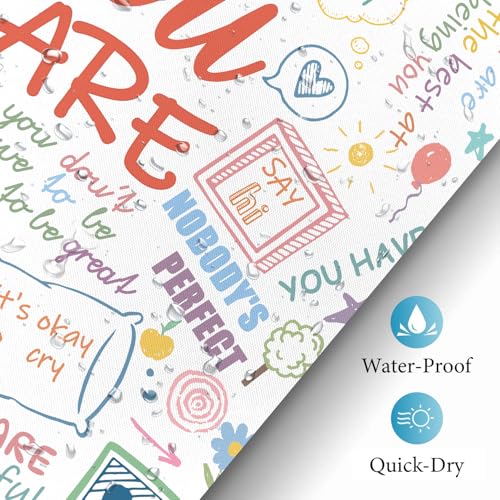 Image of iTapnoom Funny Kids Inspirational Quotes Shower Curtain, Colorful Positive Words Graffiti Artwork Unisex Bathroom Decor Set, Waterproof Polyester Fabric Bath Curtain with Hooks 72x72 Inch