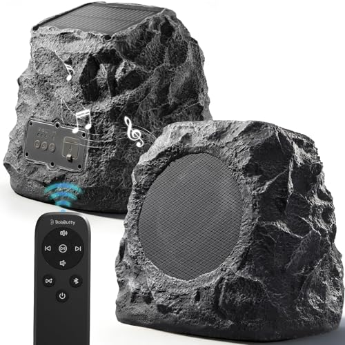 Upgraded Outdoor Rock Speaker 60W Deep Bass Multi-Sync up to 100Pcs, Remote Control, IPX7 Waterproof Solar-Powered Bluetooth Speaker Perfect for Pool, Garden, Patio, Ideal for Music Lovers - 2 Packs