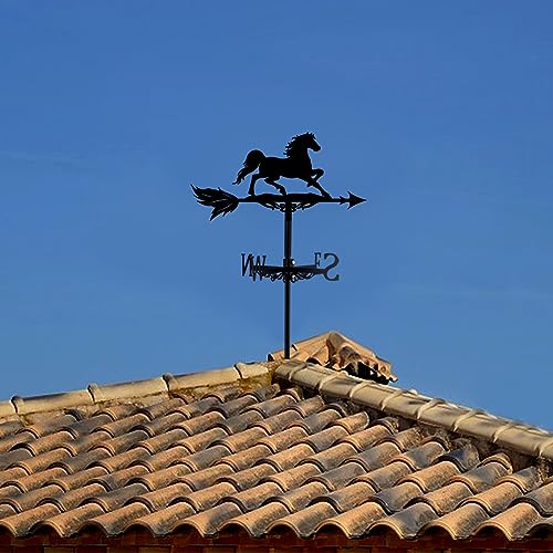SUPERDANT Pferde Wetterhahn Garten Wetterhahn fürs Dach Windspiel Schmiedeeiserne Wetterfahne Richtungsschild Wetterfahnen Outdoor Bauernhaus Weathervane Dekoration Für Bauernhaus Garten Außenbereich
