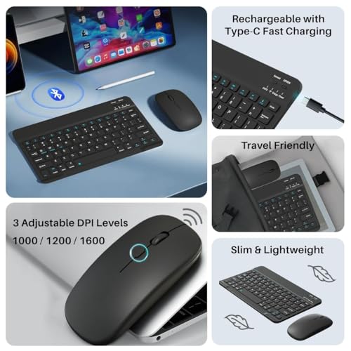 Image of Wireless Keyboard Mouse Combo Slim Bluetooth + USB Set for Laptop PC | Silent Keys Compact Mini Keyboard with Mouse | Office, Home, Travel Use (Multicolor Random)