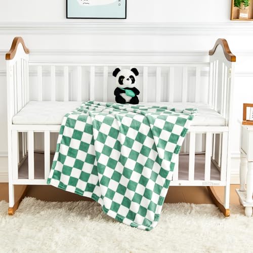Image of Yurhap Checkered Baby Blanket Fleece Baby Blankets for Boys, Ultra Soft Cozy Fluffy Infant Toddler Newborn Receiving Gifts for Crib Stroller, 30x40 Inch, Jade Green