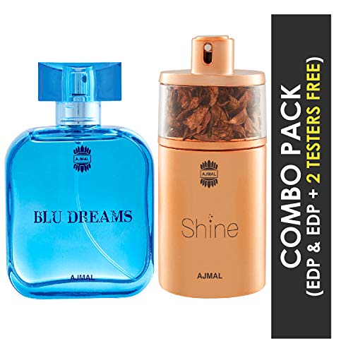 Ajmal Blu Dreams EDP Citurs Fruity Perfume 100ml for Men and Shine EDP Floral Powdery Perfume 75ml for Women - Image 2