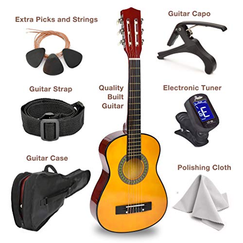 Image of 30 inch Natural Wood Guitar With Case and Accessories for Kids /Boys /Beginners