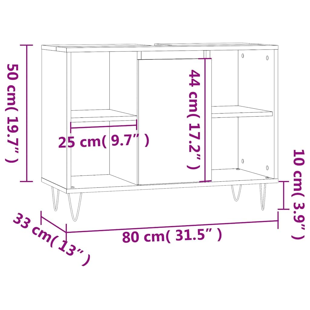 Armoire Salle de Bain chêne Marron Bois d'ingénierie 80x33x60cm avec Porte réversible Rangement Meuble lavabo Vasque Colonne tiroir pour Organiser Accessoires sanitaires