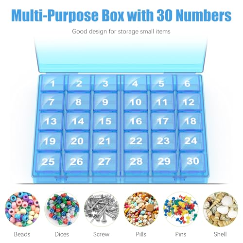 Image of Monthly Pill Organizer Once a Day - 30 Day Pill Organizer Box - Squeeze to Open - Large Compartments Portable Case for Travel, Month Pill Cases Medicine Organizer for Vitamin (Blue)