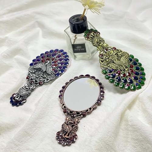 Image of Pocket Makeup Mirror | Small Compact Face Mirror for Makeup | Cute Waffle Design Portable Pocket Size Mirror for Purse & Travel (Peacock)