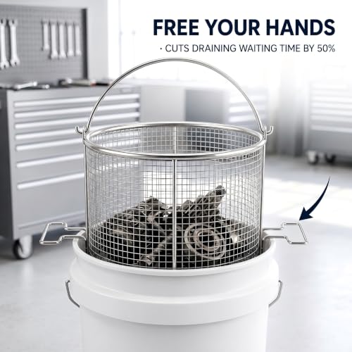 5 Gallon Stainless Steel Immerse and Drain Parts Cleaning Basket | 1/4 Inch Mesh Bucket Strainer with Swing Handle for Gold Panning, Auto Parts, Compost Tea, Garage, Bucket Not Included miniatura 3