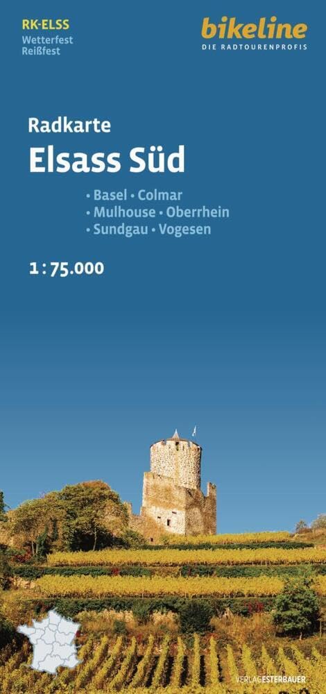 Alsace South cycle map (ELSS): Basel - Colmar - Mulhouse - Oberrhein - Sundgau - Vogesen, 1:75.000, wetterfest, (Radkarten)