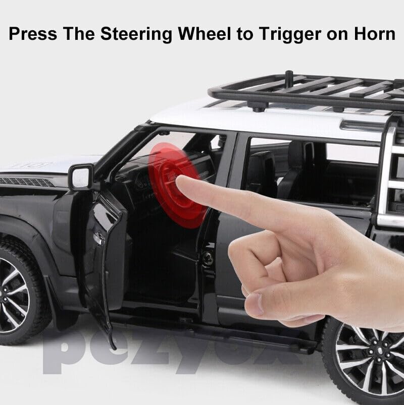 Image of Die-Cast Zinc Alloy 1:24 Scale Defender Camping【Large】 with 6 Openable Doors,Lights & Music. (Black)