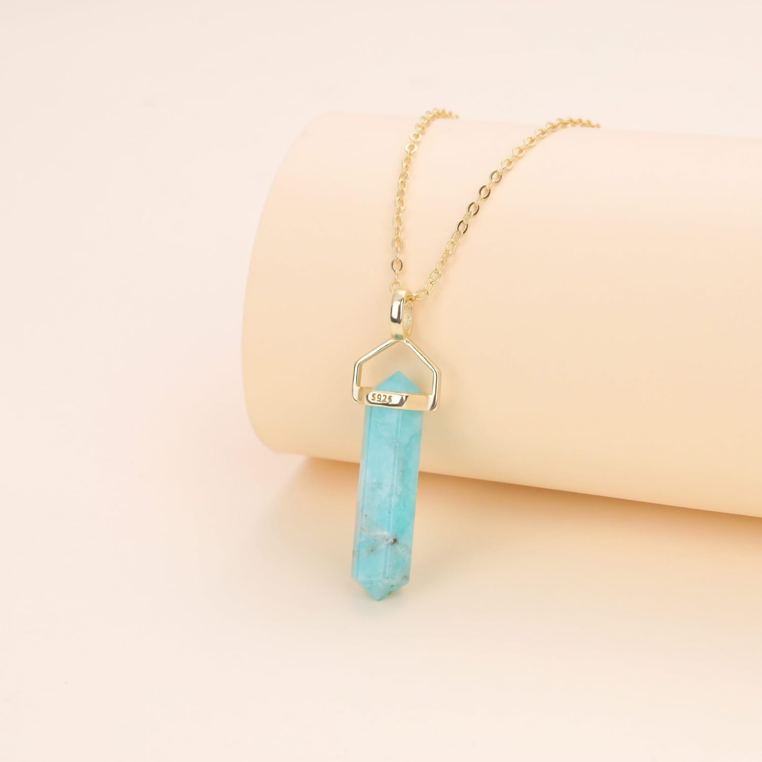 COAI Collana Donna Pietre Naturali, Collana in Argento Sterling 925 con Ciondolo di Cristalli da Donna - Amazzonite, Lapislazzuli, Citrino e Topazio