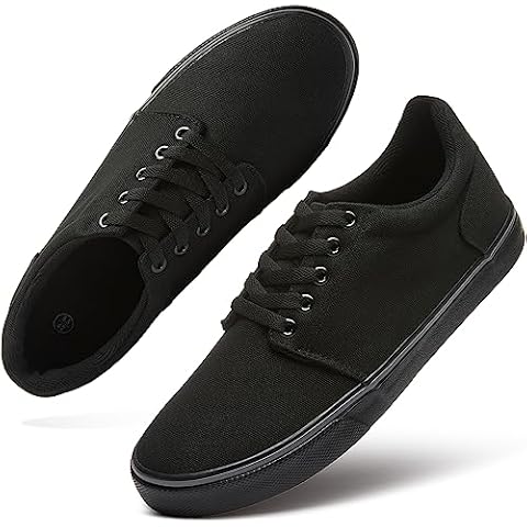 hash bubbie Mens Canvas Shoes Classic Men's Canvas Sneakers Low Top Tennis Shoes Lace up Comfortable Skate Casual Shoes （Full Black.US12） Cover