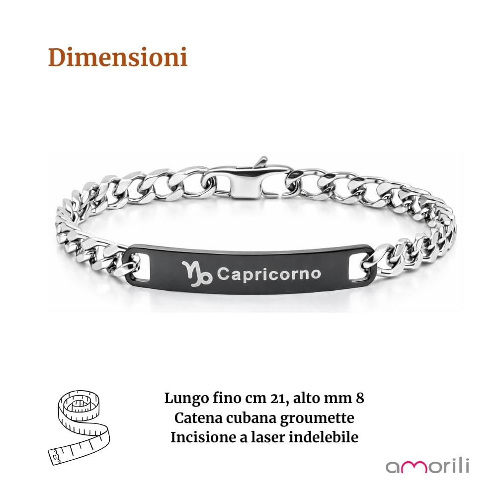 Bracciale Uomo Segno Zodiacale Acciaio Inox Incisione Costellazione Gioiello Maschile Regalo Astrologia Elegante