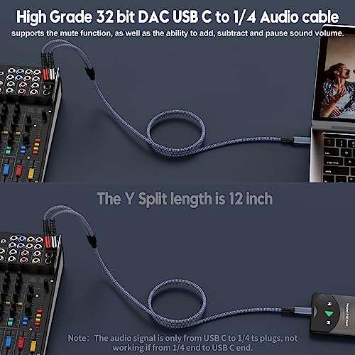 Cable USB C a audio 1/4 pulg 20ft con DAC miniatura 4