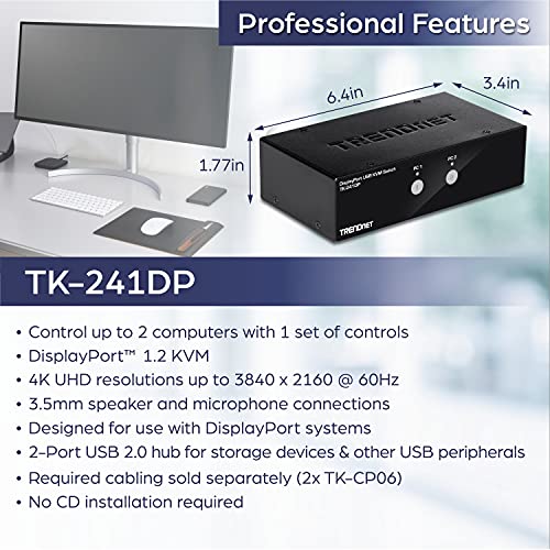 Image of TRENDnet 2-Port DisplayPort KVM Switch,TK-241DP