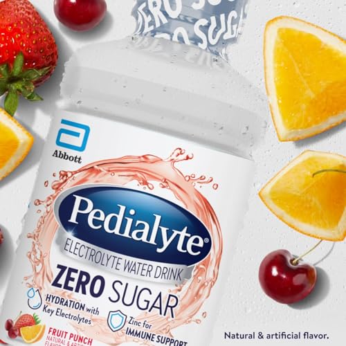 Image of Pedialyte Electrolyte Water with Zero Sugar, Fruit Punch Hydration Drink | Hydration Low in Calories, 3 Key Electrolytes for Adults and Kids Over Age 5, No Artificial Colors