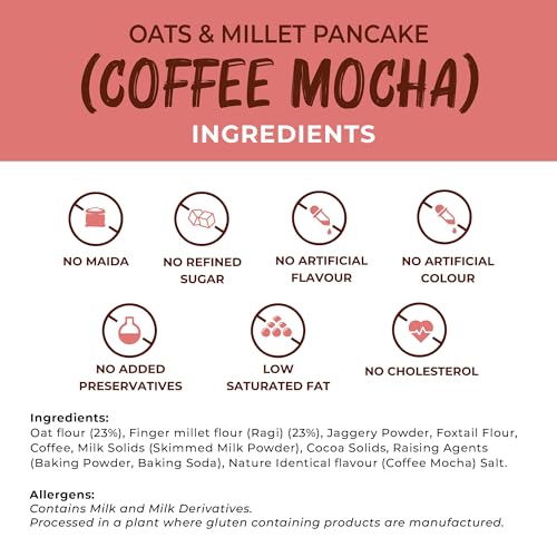 Image of foodstrong Oats And Millets Coffee Mocha Pancake Mix, High Protein & Fibre, No Maida, No Refined Sugar - Made With Jaggery, Eggless Instant Breakfast Mix 250 Gram X Pack Of 2
