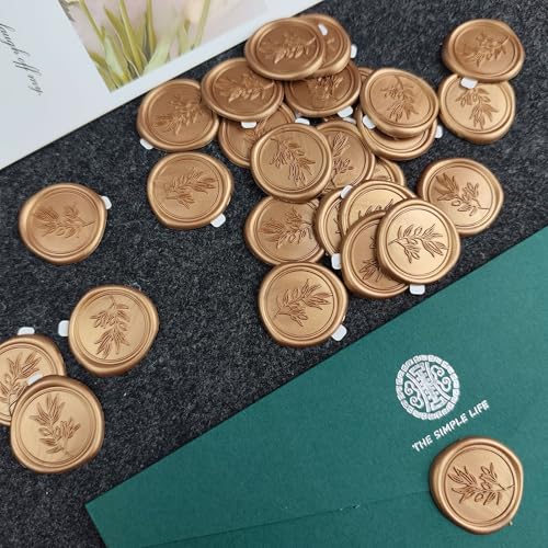 50 Pcs Antique Gold Wax Seal Stickers Self- Adhesive Wedding Invitation Seal Stickers, Perfect for Wedding Invitation, Envelopes Christmas Cards, Gift Wrapping, Good Adhesion and Easy to Use