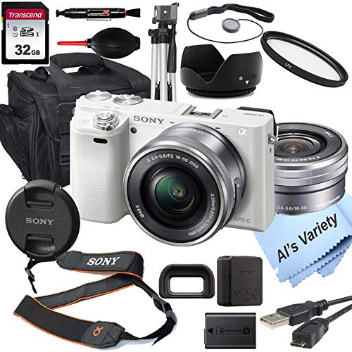 Sony Alpha a6000 (White) Mirrorless Digital Camera with 16-50mm LensÂ + 32GB Card, Tripod, Case, and More (18pc Bundle)