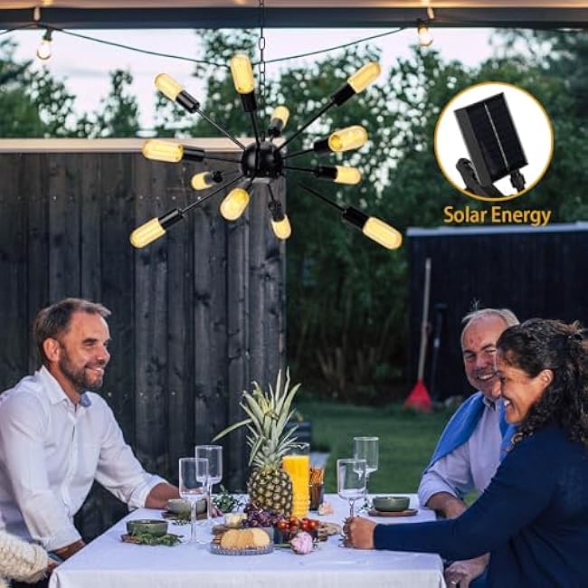 12Pcs Bulb Solar Powered Led Chandelier Lights Cover Outdoor Waterproof Hanging for Gazebo, Home, Garden, Backyard, Pergola, Tree, Canopy, Window D¨¦cor