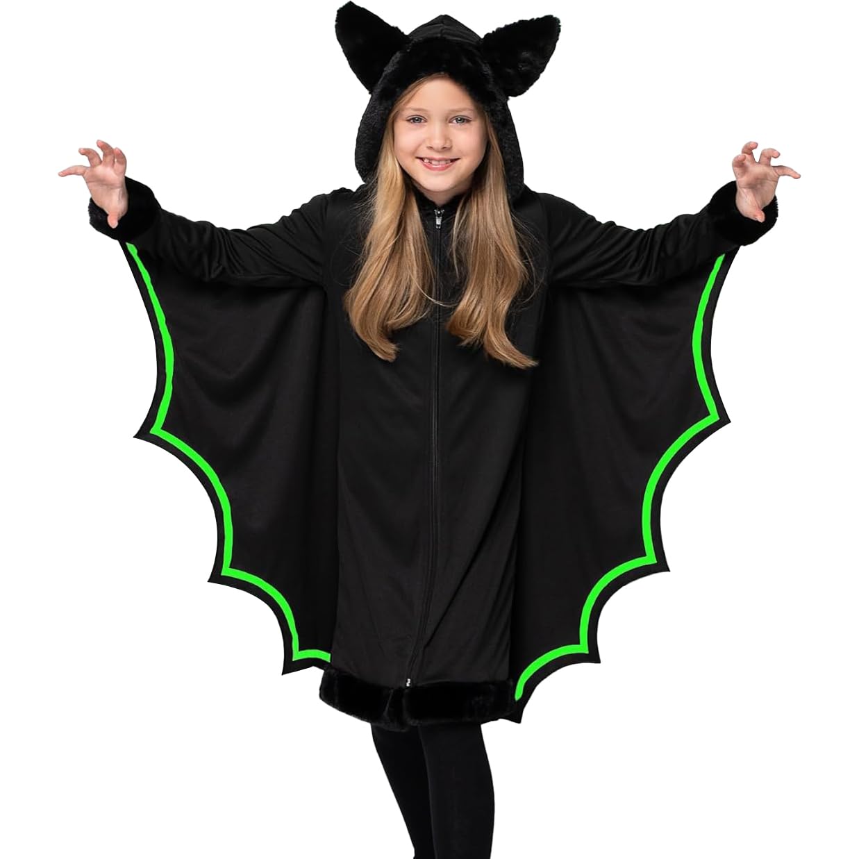 Halloween Kleid Frauen - Fledermaus Motiv, Langärmlig, Leuchtet Im Dunkeln, Gr. M-XXL