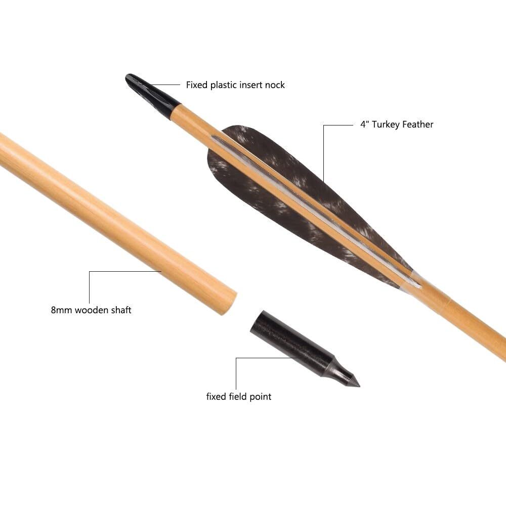 12X 28 30" 32" Stück Handgemacht Holzpfeile Bogenpfeile mit 4" Fletching Truthahnfeder Blechspitze für Langbögen Recurve Bögen Bogensport