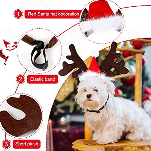 Weihnachten Haustier Stirnband, Hund Katze Rentier Geweih Weihnachtskostüm Elch Kopfbedeckung Verstellbare Kopfschmuck Haarreif mit Weihnachtsmütze, Weihnachts Kostüm Outfit für Hunde Katzen Geschenk