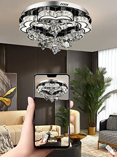 Idequy W24'' Modern Bedroom Atmosphere Crystal Chandelier 3 Colors Dimmable Smart Lamps For Living Room, Dining Room, Bedroom With 3000-6000K Dimming Crystal Star Fixtures #TOP6