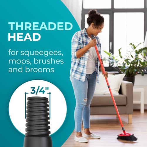 Image of HeloMorSqueegee Broom Scrubbing Brush with Telescopic Long Handle for Garage, Patio, Deck, Tile and Shower (59 Inch (Metal Broom Handle))