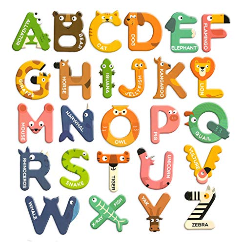 Libershine 26 Piezas Juego de Letras Magnéticos, Imanes de Nevera Palo Papel Colorido Alfabeto ABC Juego de Juguetes en Mayúsculas Preescolar Aprendizaje Ortografía