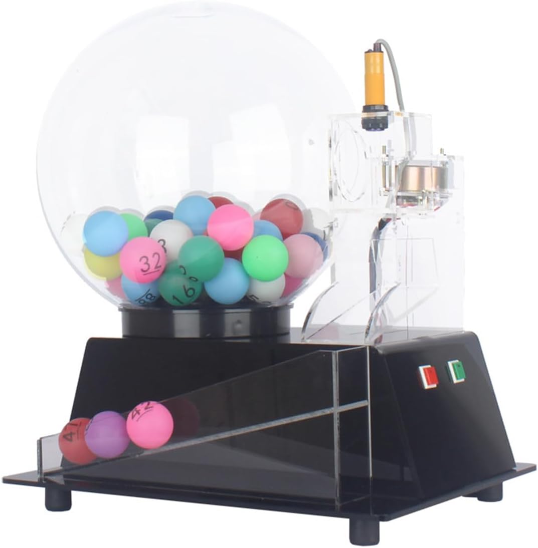 Automatic Lottery Drawing Machine, Including Acrylic Bingo Cage, 60Pcs Ball, Lucky Electric Acrylic Transparent Auto Lottery Drawing Machine Bingo Cage for Large Groups,C